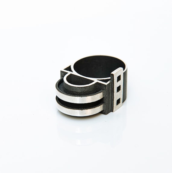 Minimalist silver ring geometric design