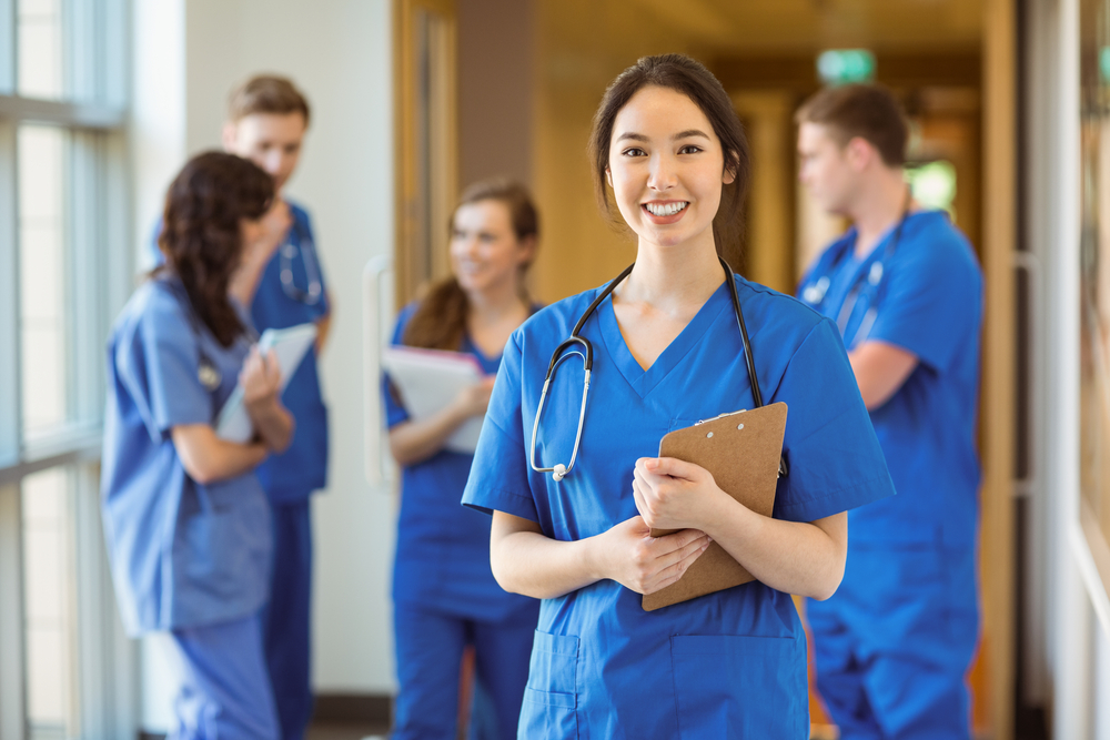 Healthcare professionals in scrubs