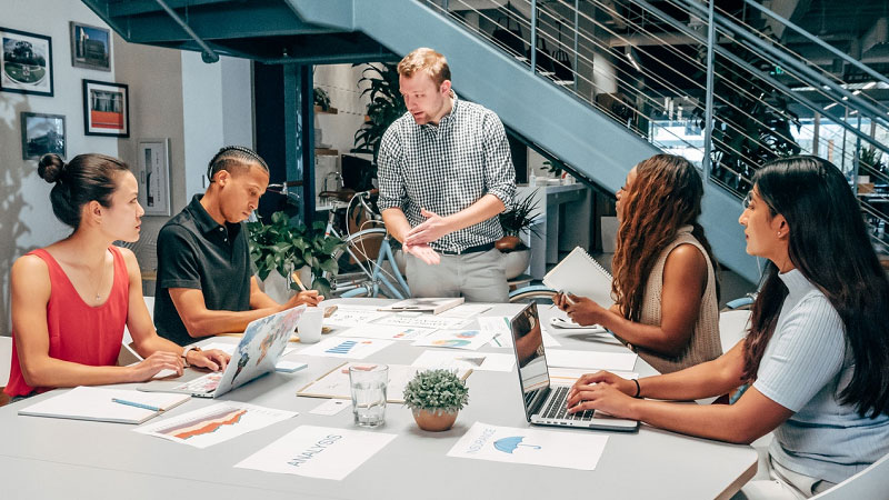 Office team collaborating on a project