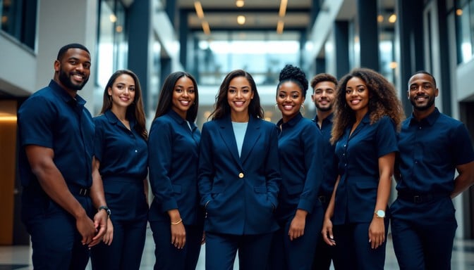Office team in coordinated uniforms