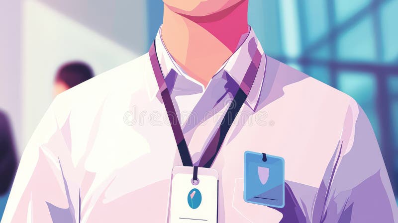 Office worker with a company ID badge visible