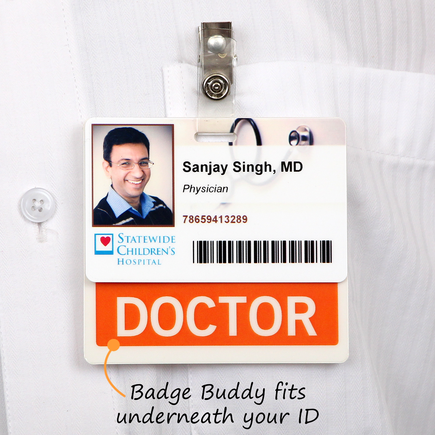 Healthcare worker with clear ID badge