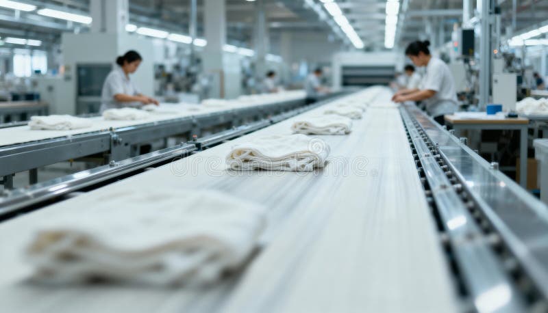 Worker inspecting fabric quality