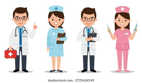 Healthcare professionals in distinct uniforms