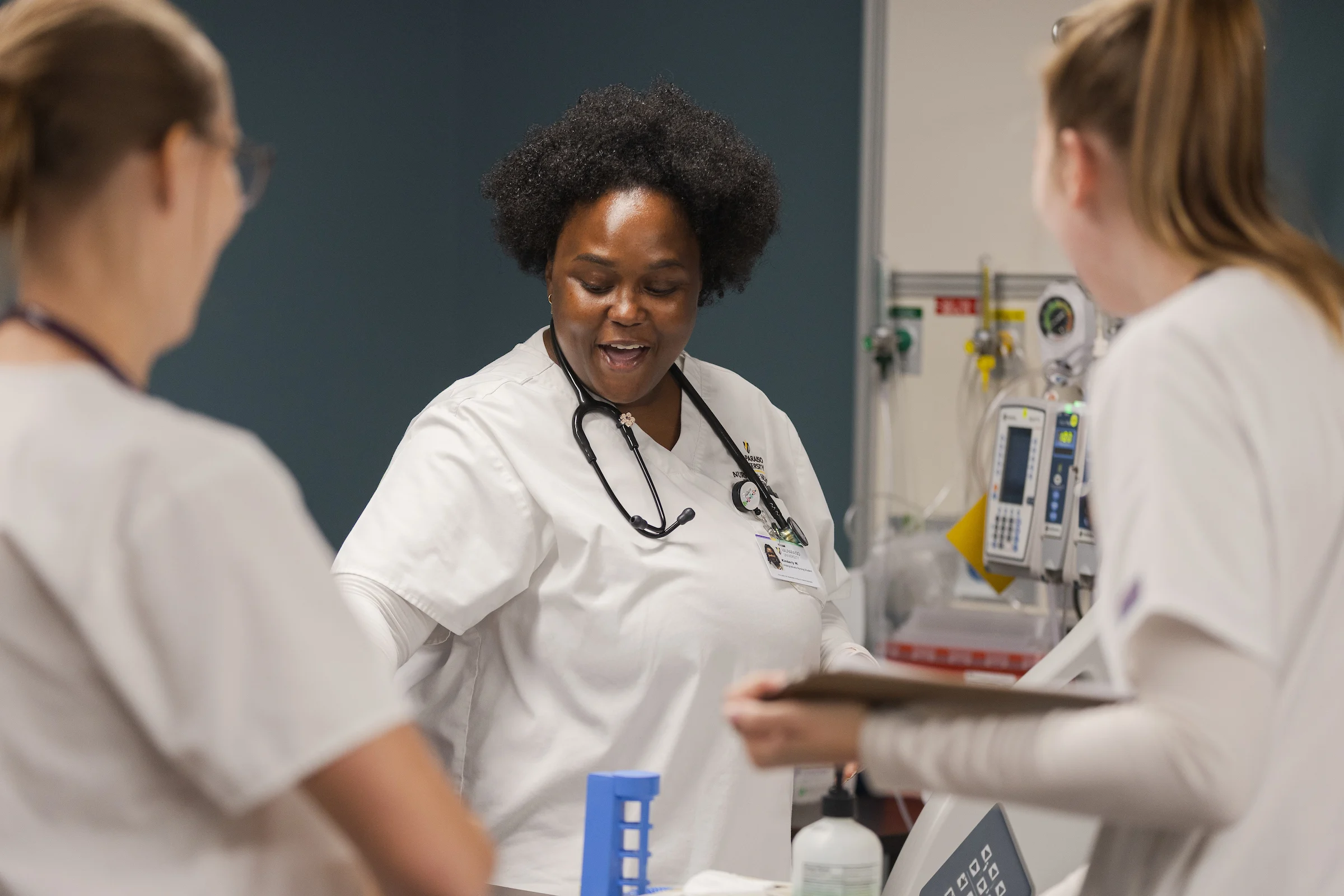 Healthcare worker in white uniform