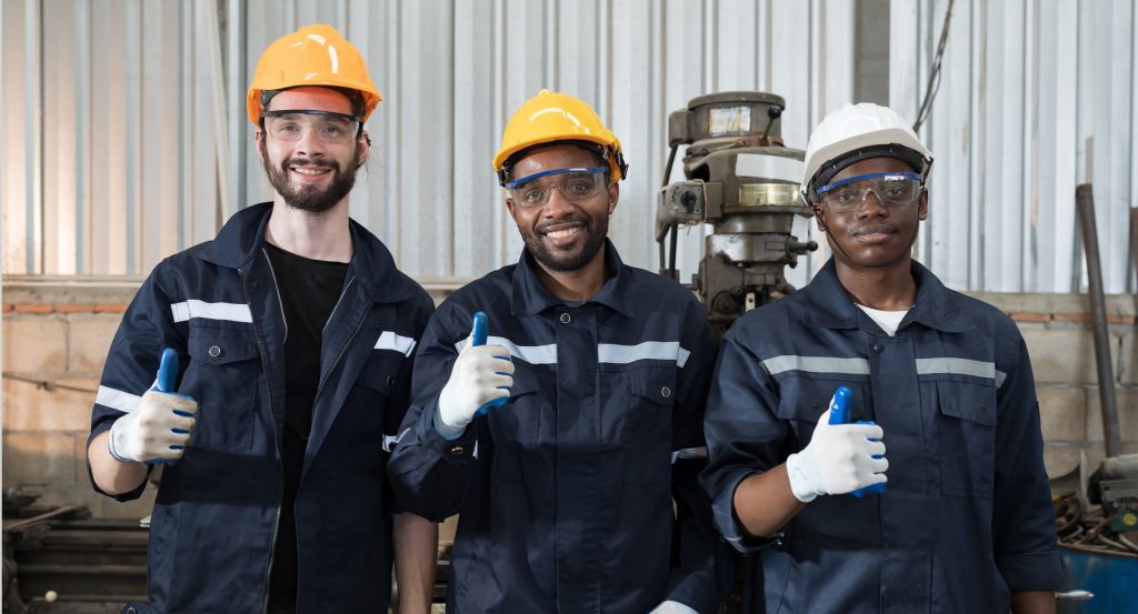 Industrial worker wearing durable uniform