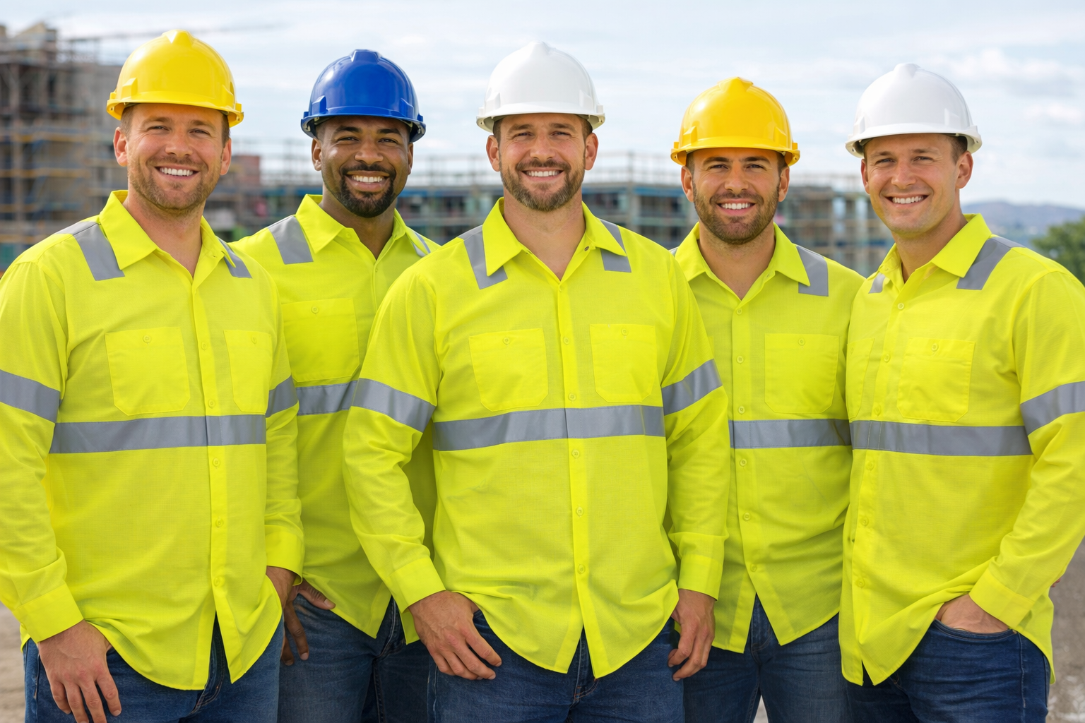 Industrial worker wearing safety uniform Industrial worker wearing safety uniform