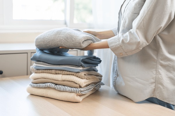 Person folding clean work uniforms