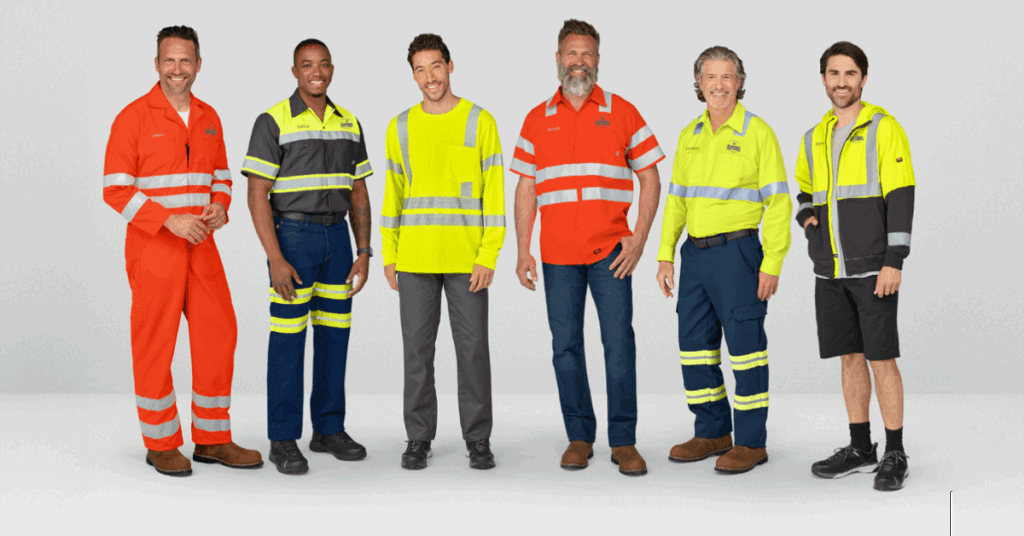 Team members in compliant work uniforms