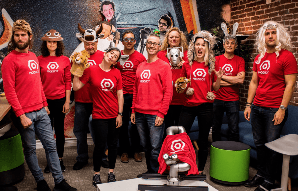 Team members in matching branded apparel