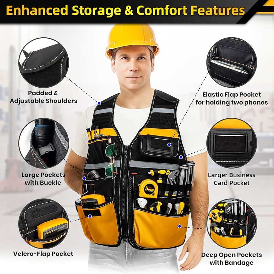 Worker adjusting uniform fit