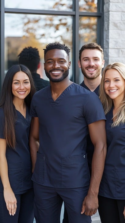 Healthcare team in matching scrubs