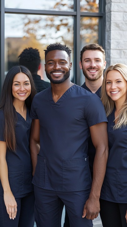 Healthcare team in matching scrubs